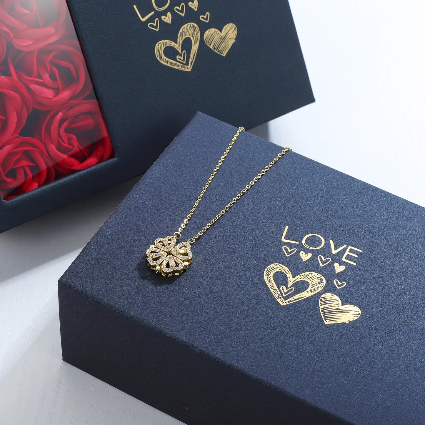 Rose Gift Box Four-leaf Necklace Heart Necklace