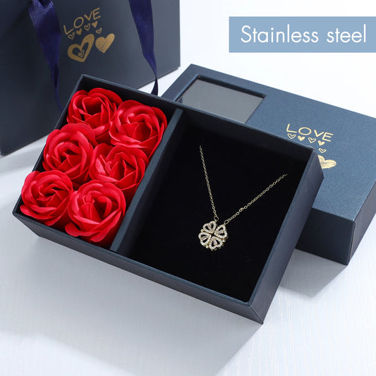 Rose Gift Box Four-leaf Necklace Heart Necklace