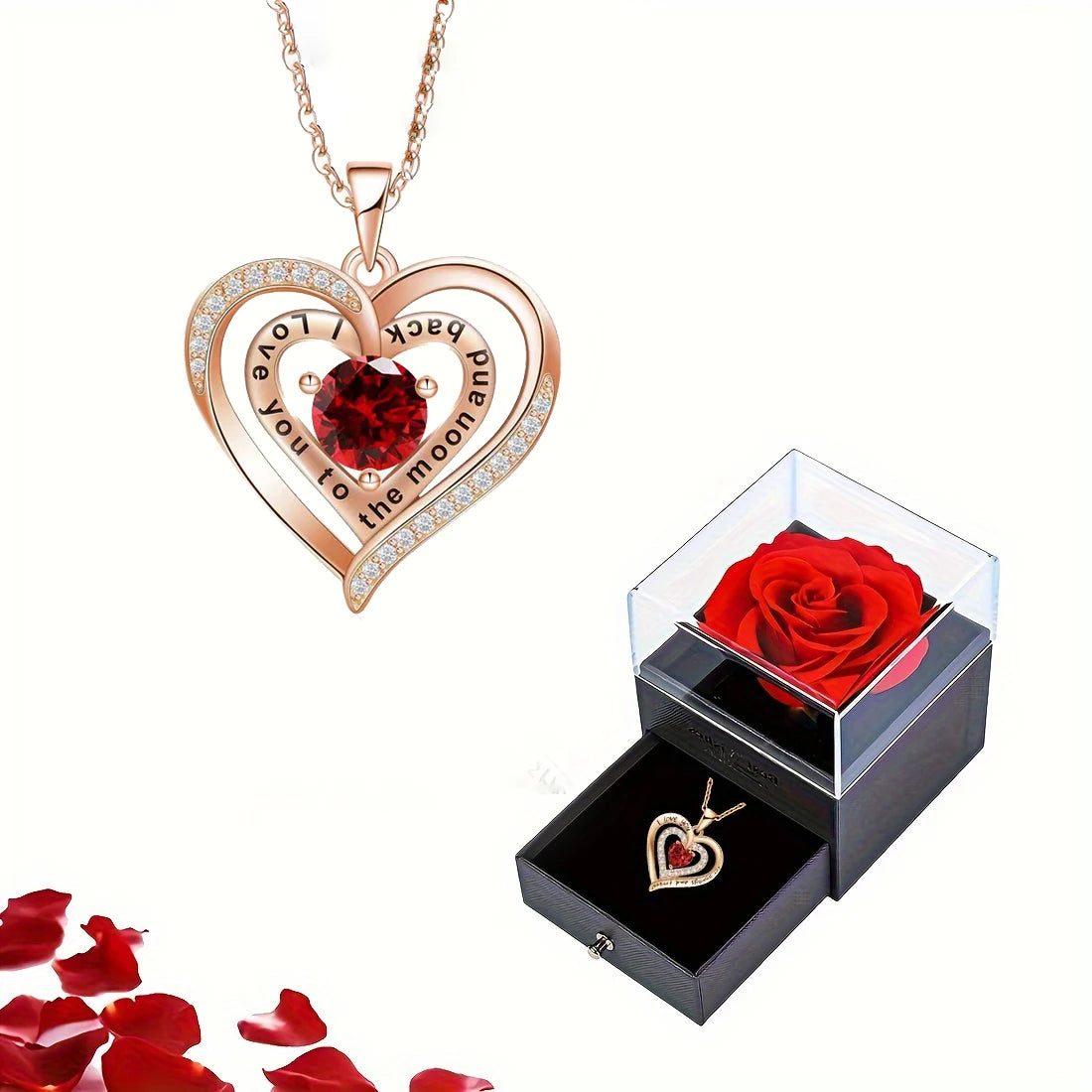 Red Zircon Pendant Necklaces With Rose Flower Gift Box