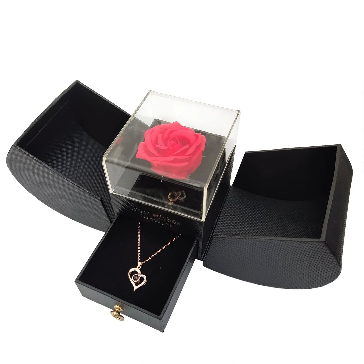 Gift Box with Necklace 100 Languages Love You Eternal Roses