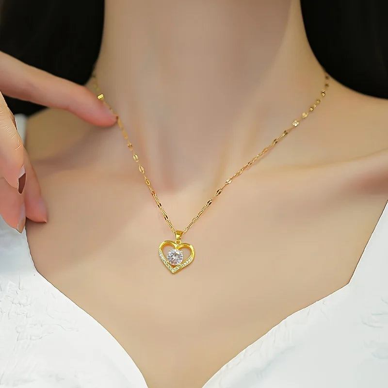 Sparkling Heart Necklace With Luxurious Rose Gift Box