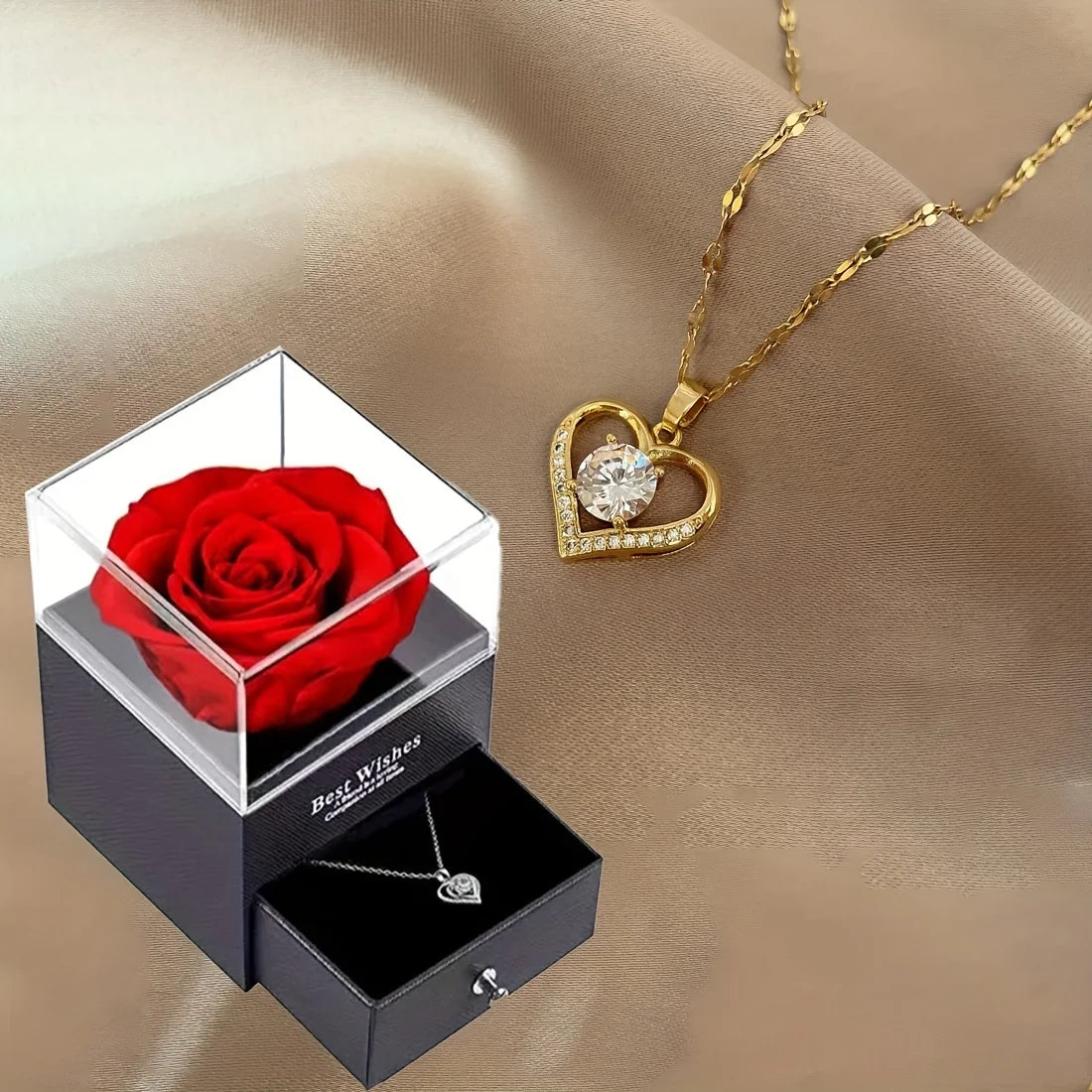 Sparkling Heart Necklace With Luxurious Rose Gift Box