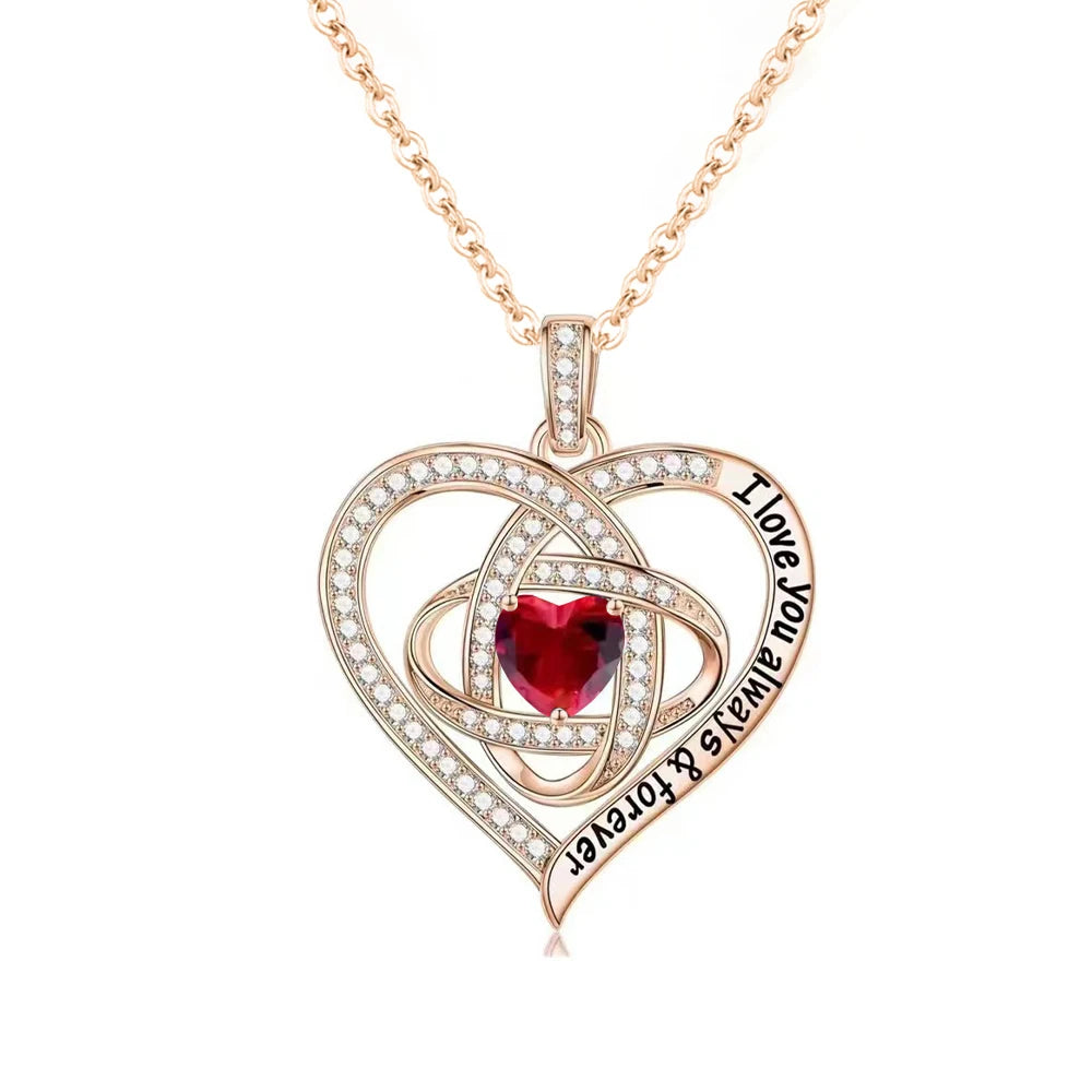 Red Zircon Pendant Necklaces With Rose Flower Gift Box