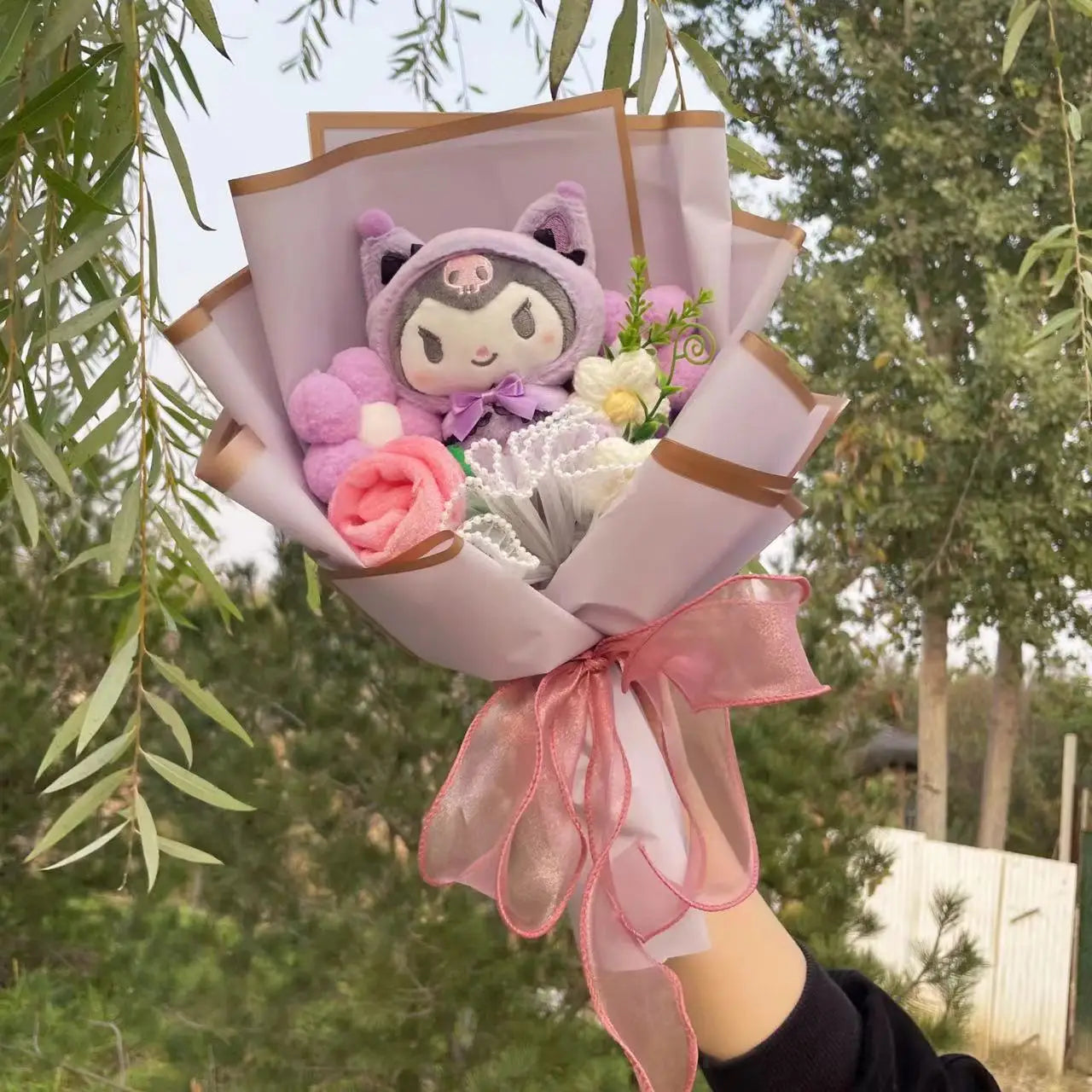 Kawaii Hello Kitty Cat Dolls With Artificial Flowers