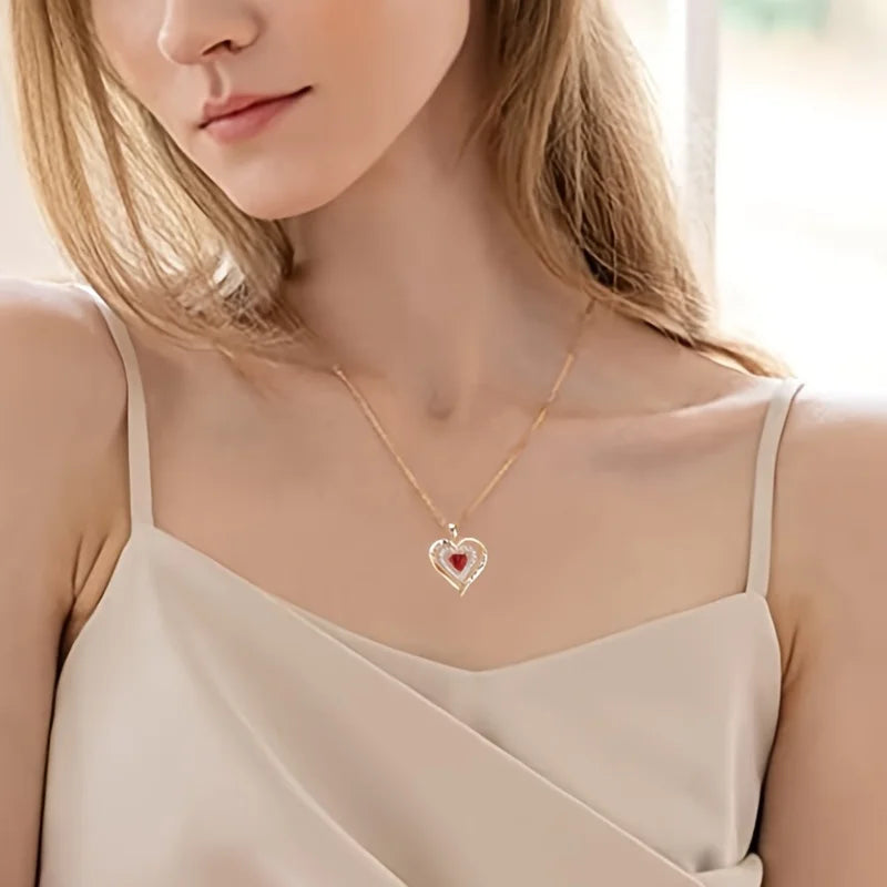 Red Zircon Pendant Necklaces With Rose Flower Gift Box