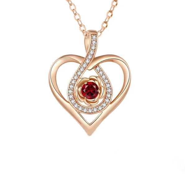 Red Zircon Pendant Necklaces With Rose Flower Gift Box