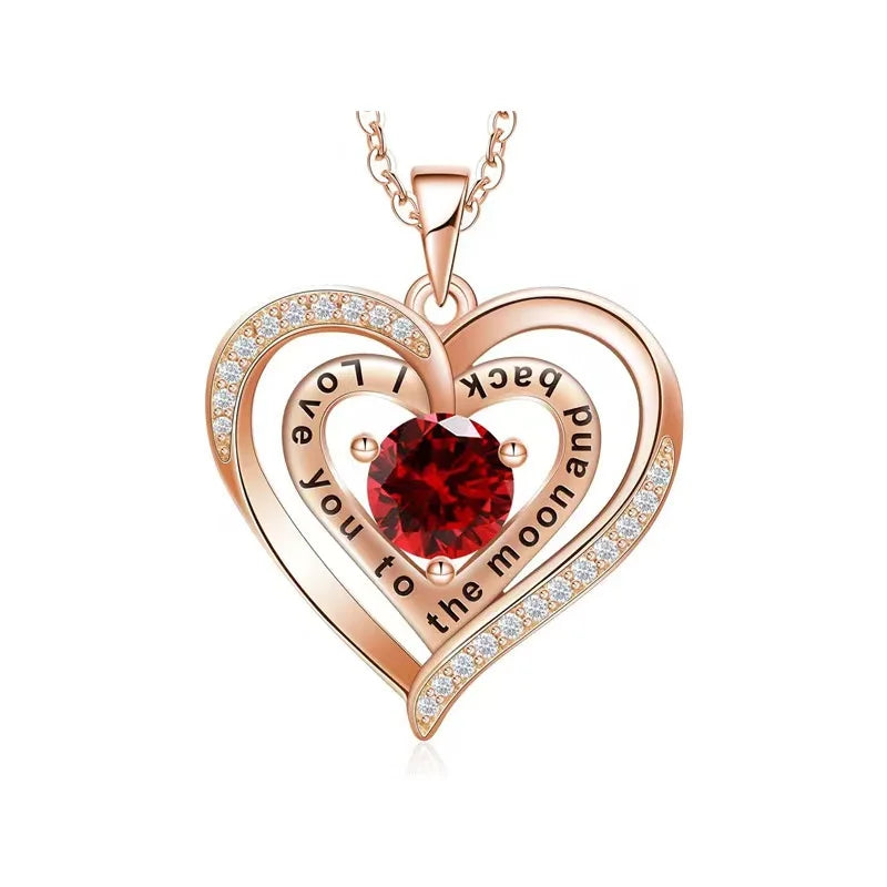 Red Zircon Pendant Necklaces With Rose Flower Gift Box