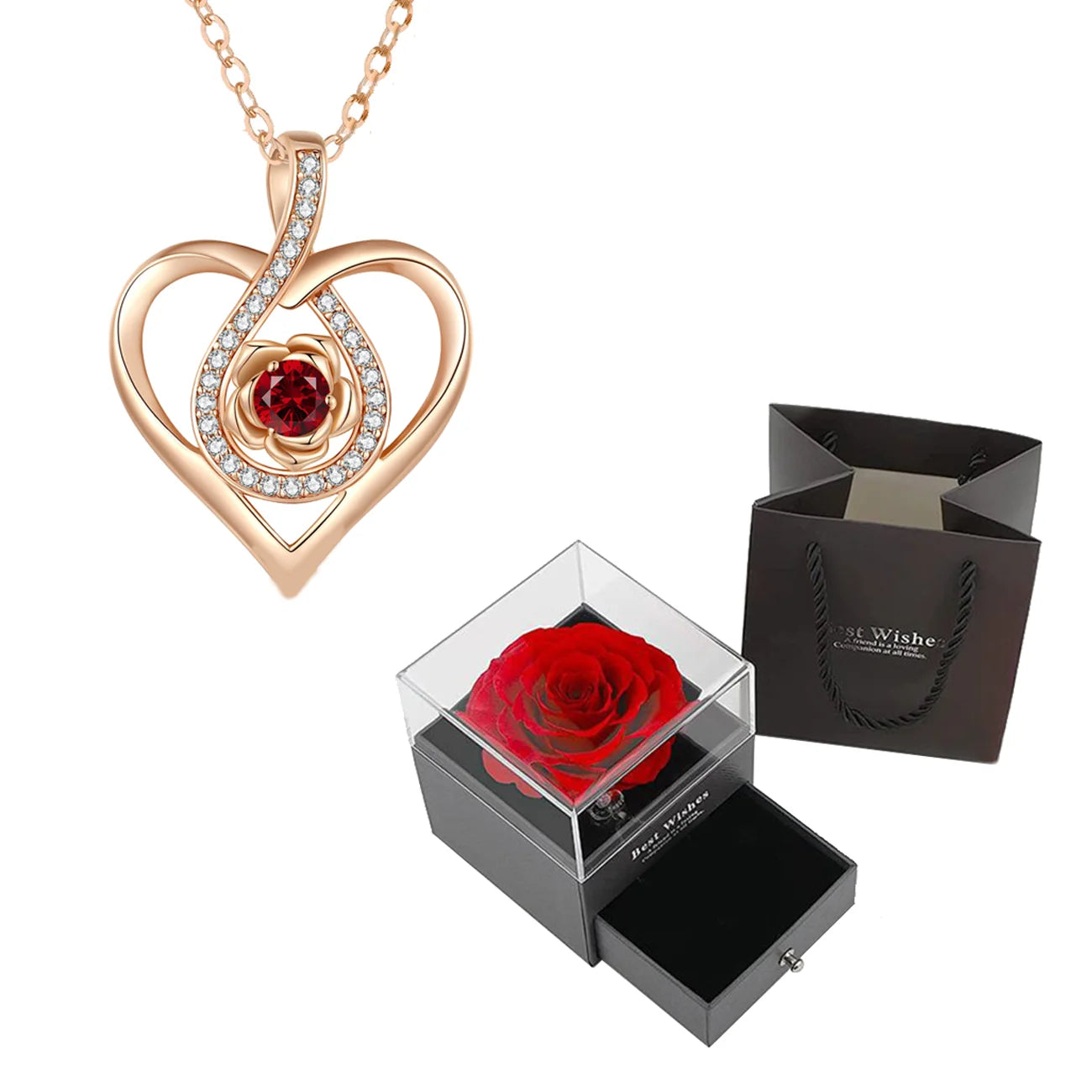 Red Zircon Pendant Necklaces With Rose Flower Gift Box