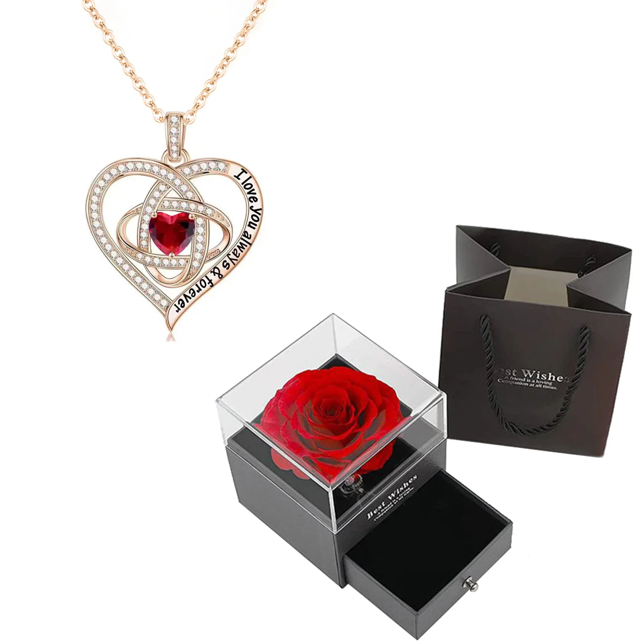 Red Zircon Pendant Necklaces With Rose Flower Gift Box